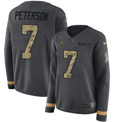 Nike Minnesota Vikings #7 Patrick Peterson Anthracite Salute to Service Women's Stitched NFL Limited Therma Long Sleeve Jersey